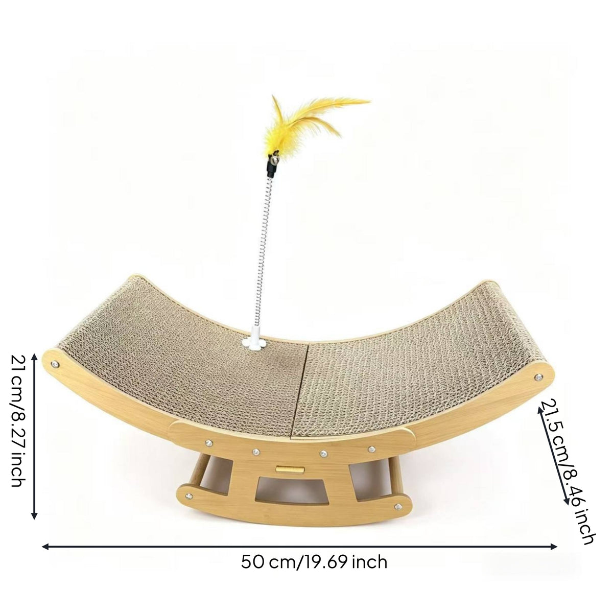 Corrugated Cat Scratcher Rocker Rocking Cat Rocker with Feather Toy Wooden Pet Furniture Curved for Cats, Kittens, Living Room, Bedroom