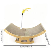Corrugated Cat Scratcher Rocker Rocking Cat Rocker with Feather Toy Wooden Pet Furniture Curved for Cats, Kittens, Living Room, Bedroom