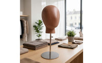 Hairpiece Mannequin Head Metal Base Hairpiece Display Head Wood Grain