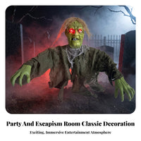 Halloween Zombie Stake Red Glowing Eyes Green-Faced Zombie Figure Holiday Decor Hair