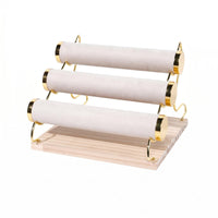 Wooden Base Three Tier Jewelry Display Rack Rounded Ends Watch Bracelet Display Rack Gold-Tone Three-Tier Jewelry Stand Scratch Protection