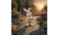 Hare Statue with Solar Lamp Rustic Hare Statue with Solar Lantern Cartoon-Style Bunny Figurine for Homeowners