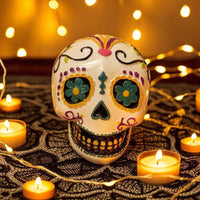 Cranium Ornament Day of the Dead Style Tabletop Cranium Decor Decorative for Collectors, Desk, Mantel