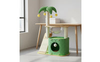 All-in-Single Design Coconut Tree Cat Condo Easy to Assemble Cat Scratching Post Tree Hanging Toys Skin-Friendly Material for Multiple Cats, Apartment