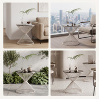 Openwork Side Table with Glass Surface Lightweight Glass Surface Side Table Modern Furniture Minimalistic for Balcony