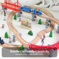 74 Pieces Beech Wood Wooden Train Set Bridge Sections Wooden Railway Toy for Imaginative Play