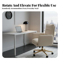 Adjustable Height Upholstered Rolling Armchair 360° Swivel Vanity Stool Luxuriously Soft Cushioning Desk Chair Sturdy Base for Women, Students, Adults, Bedroom, Study Room