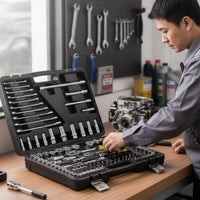Polished Chrome Socket Wrench Set Socket Set with Case Ergonomic Tools Portable for Homeowners