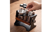 Coffee Bean Display Rack Fresh-Keeping Bean Tube Holder with Wooden Tray Dust-Resistant Glass Test Tubes for Home Baristas, Kitchen Counter