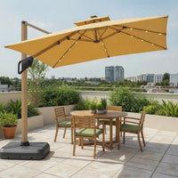Cantilever Umbrella with Wheeled Water-Filled Foundation-Filled Square Cantilever Umbrella Tiltable for Homeowners, Garden, Terrace, Balcony