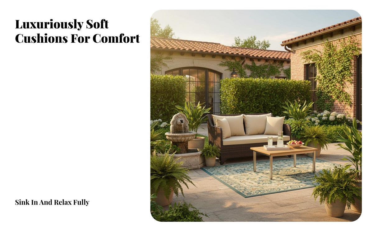 Waterproof Wicker Sectional Sofa with Table Wicker Patio Set with Table Weather-Resistant Outdoor Furniture Comfortable Cushions for Homeowners, Families, Entertainers, Terrace, Backyard, Balcony, Poolside
