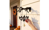 Welcome Sign with Bell Halloween Wall Hanging Welcome Sign Spooky for Homeowners