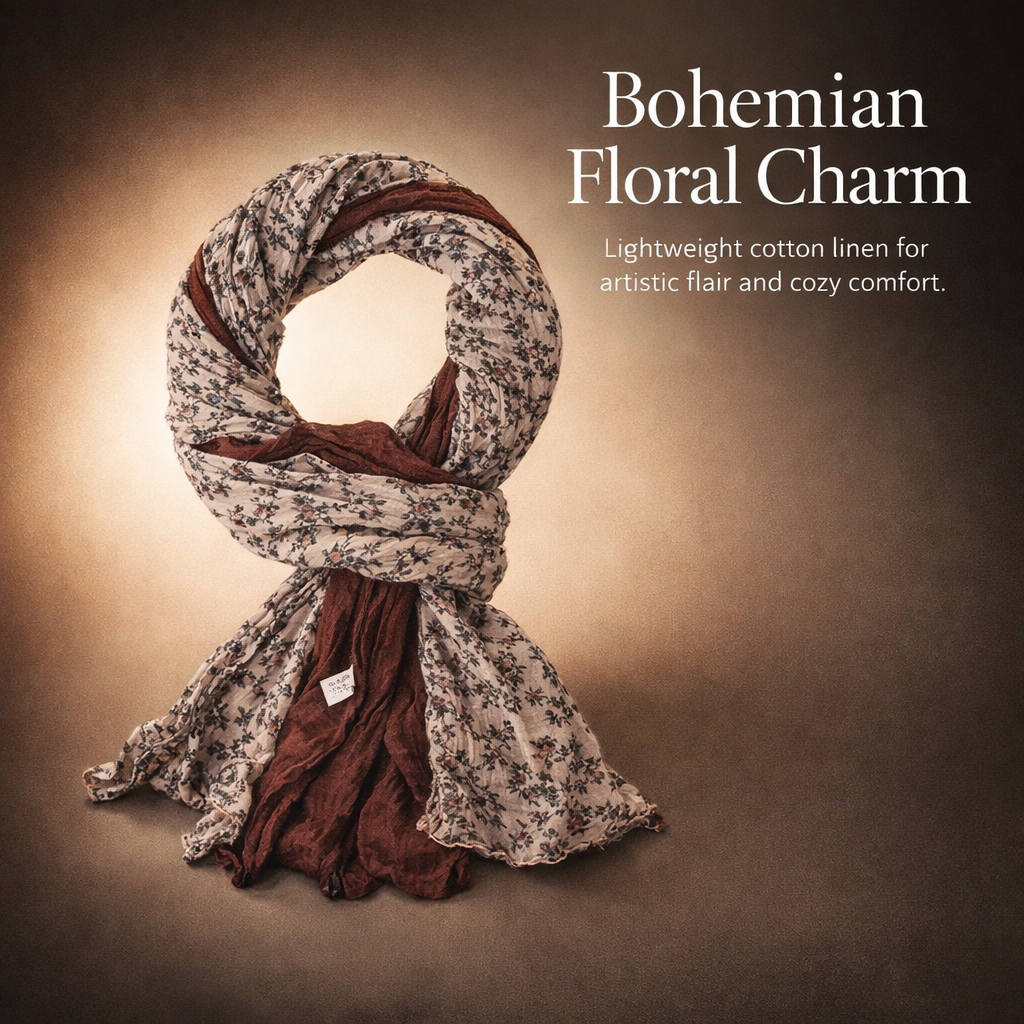 Scarf for Women Lightweight, Floral Print Pleated Scarves, Spring Summer Shawl Wrap for Travel