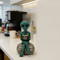 Science Fiction-Fi Alien Figurine with Stone Base Resin Alien Figurine Tabletop Decor Sculptural for Collectors, Desk, Shelf, Office