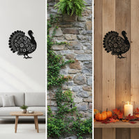 Turkey Metal Wall Art Floral Cutout Turkey Silhouette Wall Art Farmhouse Style for Autumn Harvest, Entryway, Dining Room