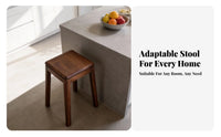 Walnut Finish Stackable Square Stool hardwood Wood Construction Square Top Stackable Stool Modern Minimalist Design Dining Seat Space-Saving for Restaurant Owners, Homeowners, Apartment Dwellers, Kitchen, Home, Cafe, Living Room