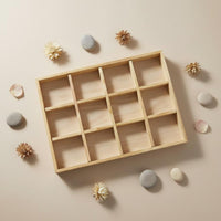 12 Slot Wooden Tray Multi Purpose Wooden Compartment Tray Space Saving 12-Slot Display Box for Desk