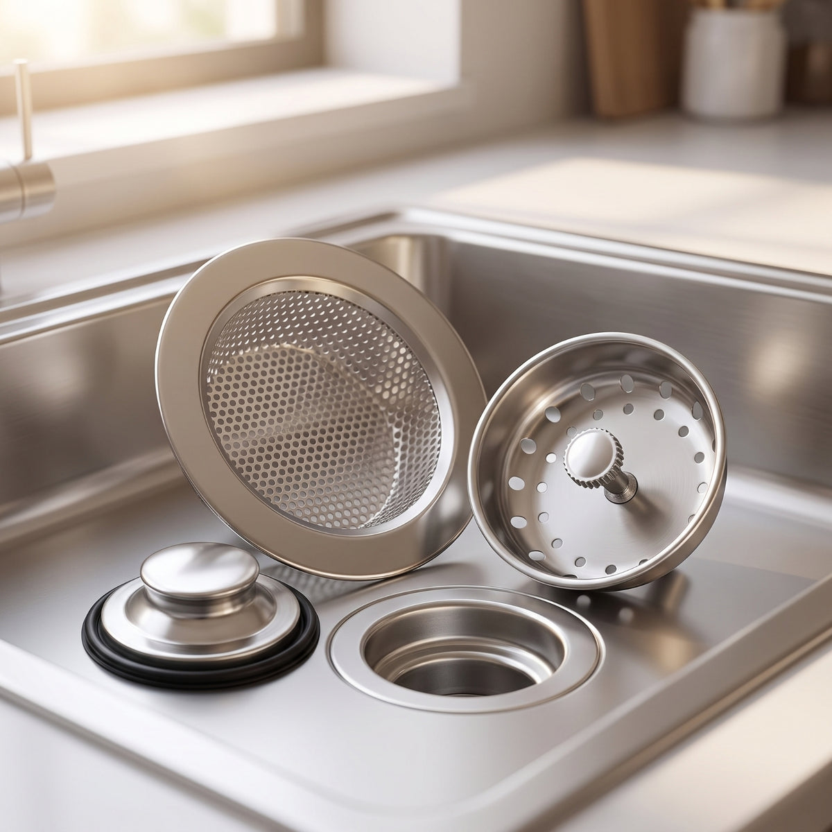 3 Pieces Sink Drain Strainer with Stopper Stainless Steel Sink Strainer with Stopper Anti-Clogging for Meal Prep