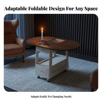 Cream aesthetic Round Rolling Storage Table Light Luxury Feel Mobile Storage Table Folding Design Home Furniture Movable with casters for Apartment Dwellers, Homeowners, Remote Workers, Living Room, Small Spaces, Bedroom, Balcony