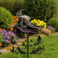 Halloween Kinetic Wind Rotator with Witch Rotating Witch Wind Rotator Spooky Yard Art Whimsical for Pathway