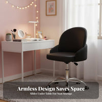 Height Adjustable Armless wheeled Chair Ergonomic spine supportrest rotating Stool effortless Rolling Casters Office Furniture Minimalist Design for Nail Technicians, Makeup lovers, Vanity Users, Dorm Room, Study Area, Small Spaces, Workstation
