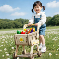Toddler Toy Shopping Cart with Play Food Kids Shopping Cart Toy Easy-Push Grocery Cart Smooth-Rolling for Toddlers, Playroom