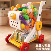 Kids Pretend Play Shopping Cart Toy with Play Food Set
