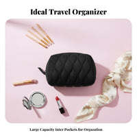 Quilted Cosmetic Case Water-Resistant Quilted Makeup Pouch Portable Padded Cosmetic Case for Jet-Setters, Gift Presenters
