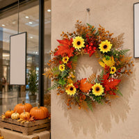 Autumn Blossom Wreath Hangable Door Wreath Seasonal Home Decoration for Shop Entrance, Wall