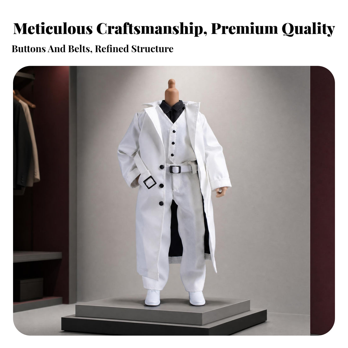 Included Pieces Long Outerwear Coat Set Lapel Collar 1/12 Scale Doll Clothes Glossy Belted Coat Outfit