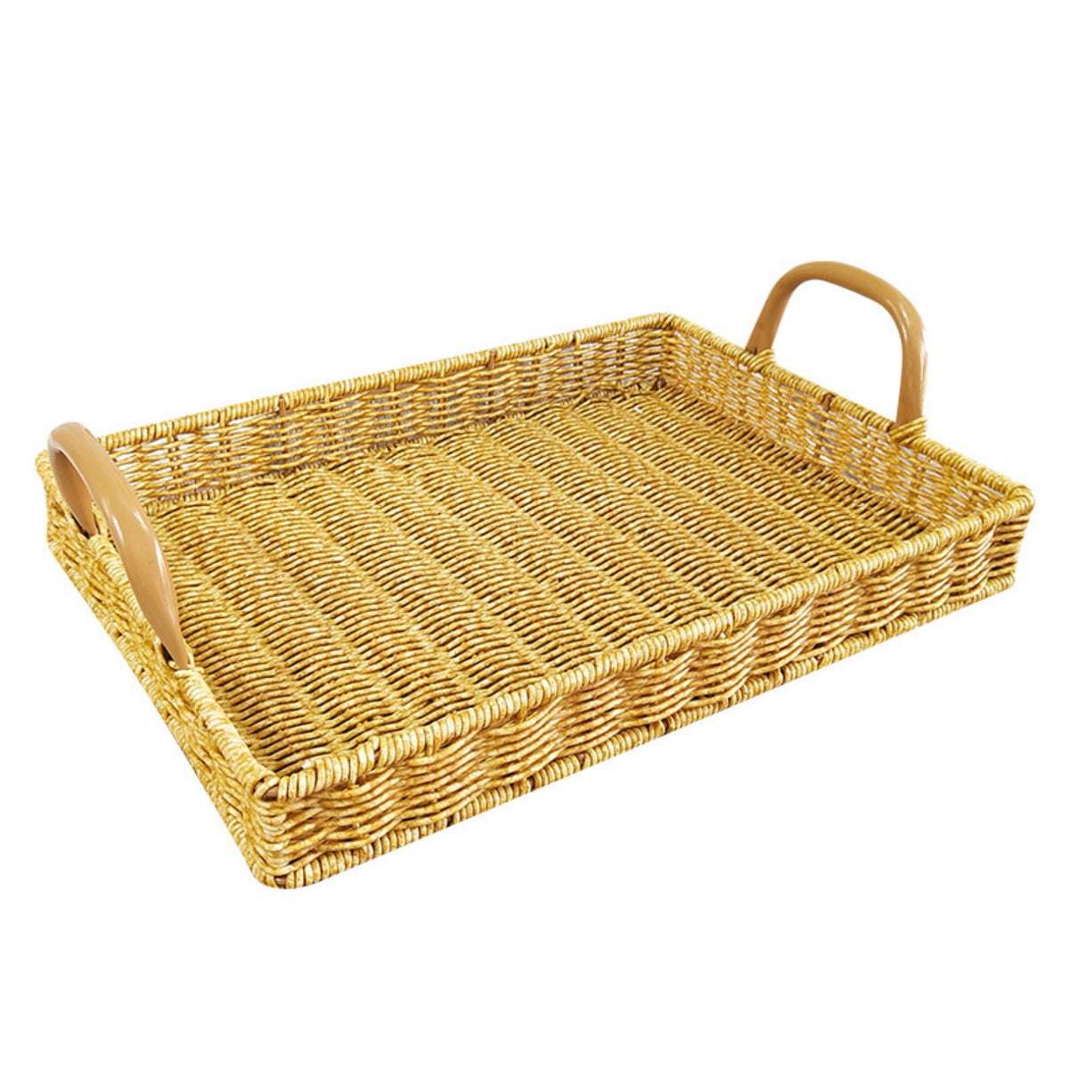 Wicker Serving Basket with Handles Rectangular Wicker Tray with Handles Versatile Rectangle Serving Tray for Hosts, Bakery, Kitchen