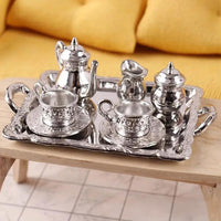 Dollhouse Miniature Alloy Tea Set for Dollhouse Kitchen