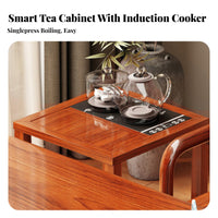 Space-Saving Design Gongfu Tea Table with Chairs Built-in Storage Rack Household Furniture Modern Chinese Design Home Furnishings Thickened Tabletop for Apartment Dwellers, Homeowners, Away Ice Managers, Balcony, Small Areas, Living Room