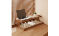 Wood-Grain Tabletop Storage Shelf Open-Structure Desk Shelf with Rattan Space-Saving Desktop Bookshelf Compact for Sideboard, Tea Corner