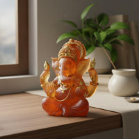 Retro Design Resin Elephant God Figurine Gold Accents Ganesha Statue Artisanal Look Indian God Sculpture for Meditation Room, Mindfulness Studio, Office Desk, Car Dashboard