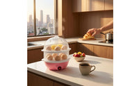 Transparent Two-Tier Egg Steamer Round Dome Lid Electric Egg Boiler 110V Kitchen Appliance Compact