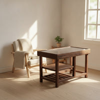 Wood-Grain Dollhouse Table with Shelves Realistic Miniature Living Room Table Decorative Furniture Compact for Photography Props