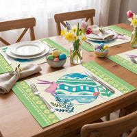 4 Pcs Easter Placemats Watercolour Pink Bunny and Blue Egg Design Table Mats Washable Linen Look Dining Set for Spring Holiday Kitchen Decoration