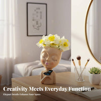 Makeup Brush Pot Multi-Functional Resin Bust Pen Holder Butterfly Accent Abstract Face Vase for Art Lovers, Living Room, Vanity Table, Office Desk
