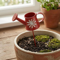 Miniature Iron Watering Can Stake Curved Handle Mini Watering Can Decor Short Spout Flower Pattern Garden Stake Compact Size for Tabletop Micro-Landscape, Potted Plant