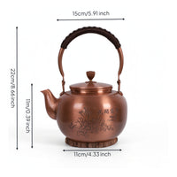Copper Teapot Engraved Copper Kettle with Handle Vintage Kitchenware for Collectors
