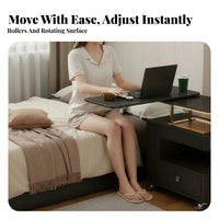 2-in-1 Design C-Shaped Overbed Desk Mobile with casters Bedside Table two-levelTier Storage Bedroom Furniture Easy to Assemble for Students, Home Workers, Homeowners, Small Spaces, Dorm Room