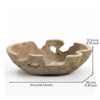 Wooden Bowl with Cutout Openings Handmade Fruit Plate Organic for Tea Table