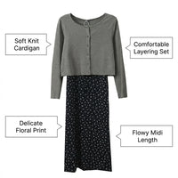 Mother of the Bride Dresses for Women Two Piece Set with Long Sleeve Cardigan, Wedding Guest Outfits with Floral Print Camisole Dress