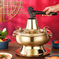 Traditional Chinese Double Boiler Hot Pot with Copper Finish