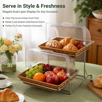 Tiered Display Stand, 2 Layer Imitation Rattan Perfume Organiser with Flip Lid, 32x26x6.5cm Food Display Rack