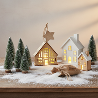 Christmas Village LED Light-Up Wooden House Ornaments with Snow and Trees for Holiday Decor