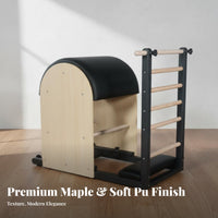 Strengthens Core Muscles Pilates Stability Chair Premium Wood & Steel Construction Wooden Pilates Equipment Set Balance Training Luxury Reformer Table Professional Grade for Fitness Enthusiasts, Home Users, Adults, Commercial Gym
