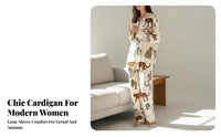 spotted feline Print Button-Front Sleep Suit Long Sleeve for Lounging, Weekends, Adults