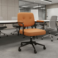 Ergonomic Backrest Tufted Leather Desk Chair 360 Degree Swivel Rolling Office Armchair Adjustable Height Upholstered Computer Chair for Students, Study Room